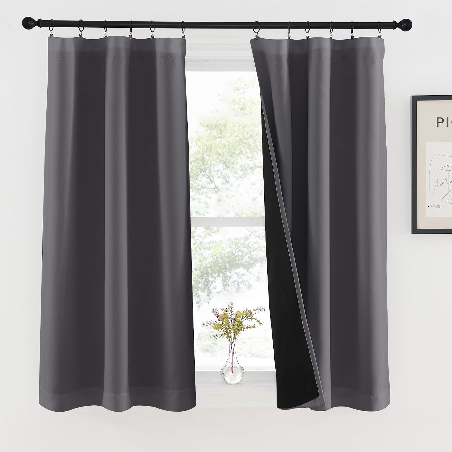 Nicetown Grey Kitchen 100% Blackout Curtains 48 inches Long, Rod Pocket Basement Completely Blackout Window Treatment Thermal Insulated Lin…