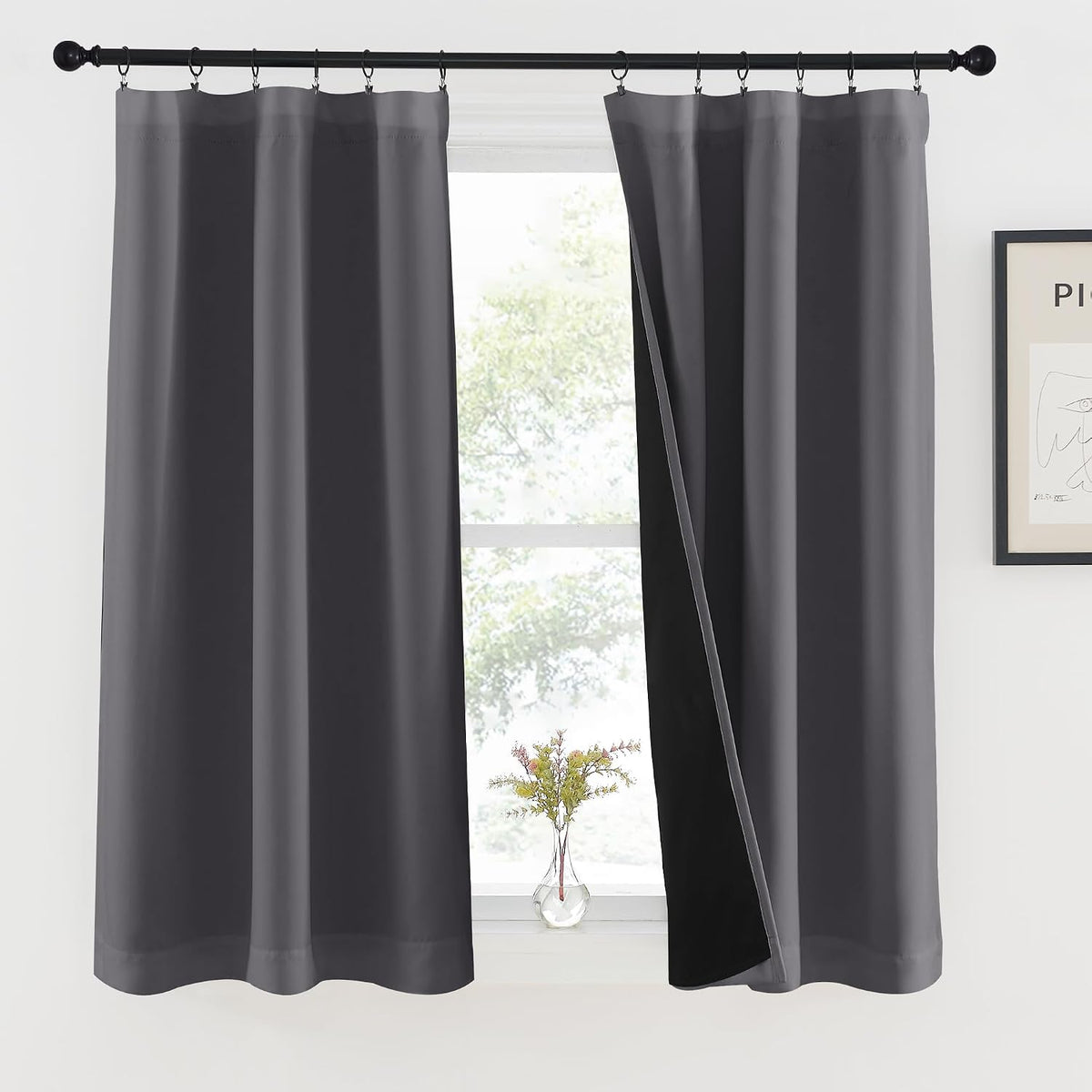 Nicetown Grey 100% Blackout Curtains 45 inches Long for Kitchen, Rod Pocket Basement Completely Blackout Window Treatment Thermal Insulated…