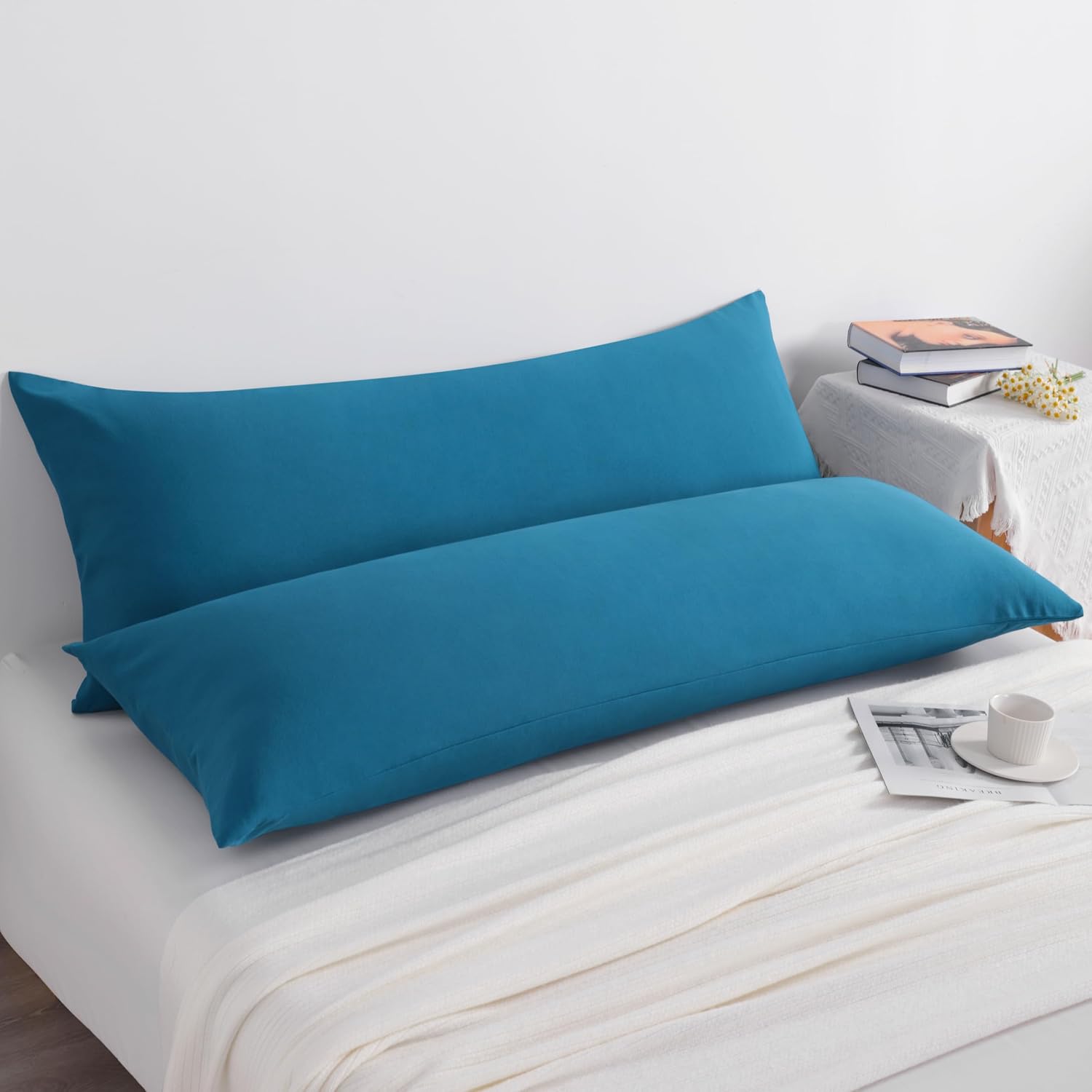 Ntbay Body Pillow Cases Set of 2, 2 Pack Brushed Microfiber 20x54 Pillow Cases, Soft, Wrinkle, Fade, Stain Resistant Teal Blue Pillow Cases…