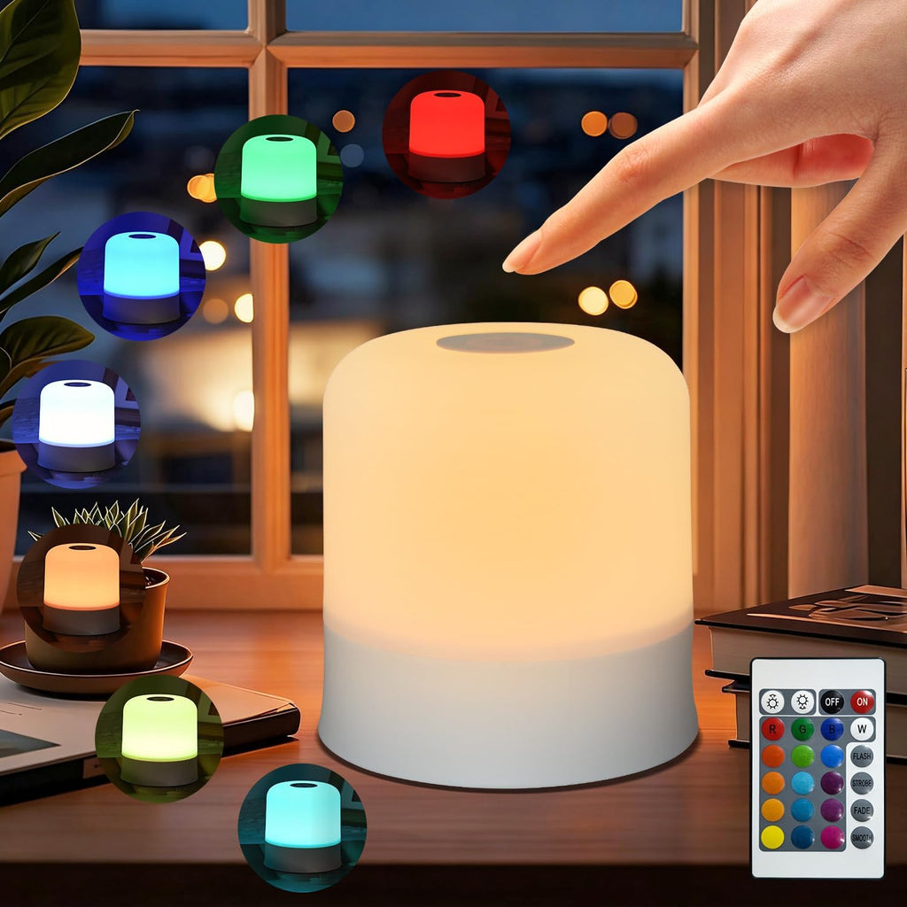 Night Light Bedside Lamp with Touch and Remote Control, 13 RGB Colors Changing 5 Brightness Dimmable Table lamp, Rechargeable Portable…