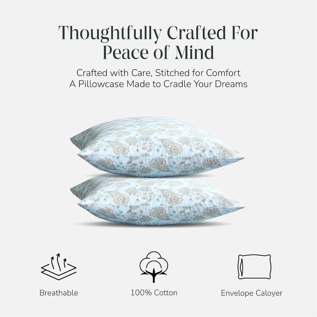 Feather & Stitch 100% Cotton 2 Piece Queen Pillowcases, 300TC Ultra-Soft Pillowcases with Envelope Closure, Wrinkle-Fade-Stain Resistant…