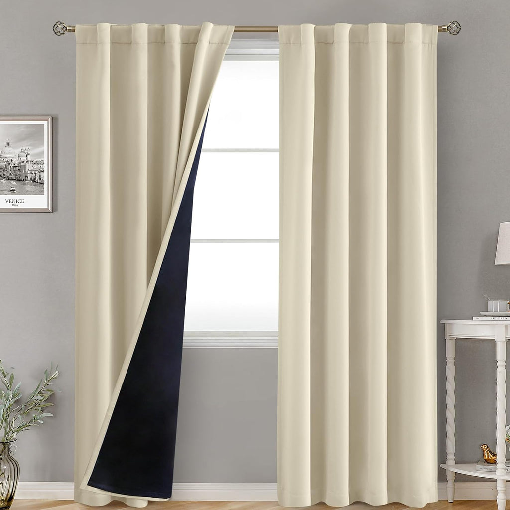 BGment Beige 100% Blackout Curtains for Bedroom, 84 Inch Length 2 Panels Set Black Out Living Room Panels with Thermal Liner, Rod Pocket…