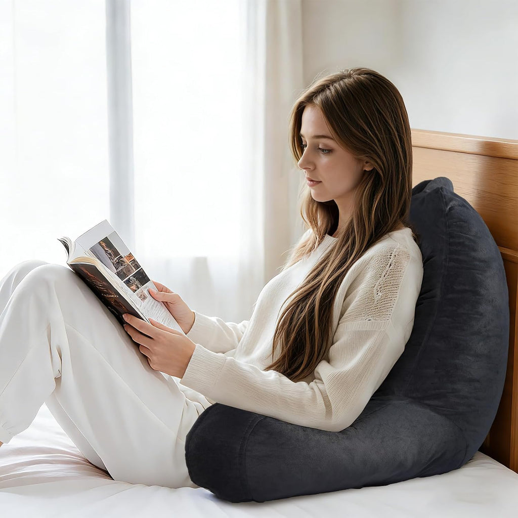 OAISZ Reading Pillow for Sitting in Bed Adult, Reading Pillow with Shredded Memory Foam, Back Pillow for Bed Sitting Up with Extend Arms…