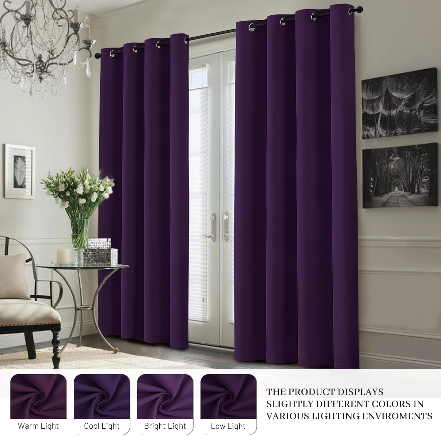 Yakamok 100% Blackout Curtain Panels 63 inches Cold and Light Blocking Drapes for Nursery, 2 Thick Layers Thermal Insulated Draperies (2 Pi…