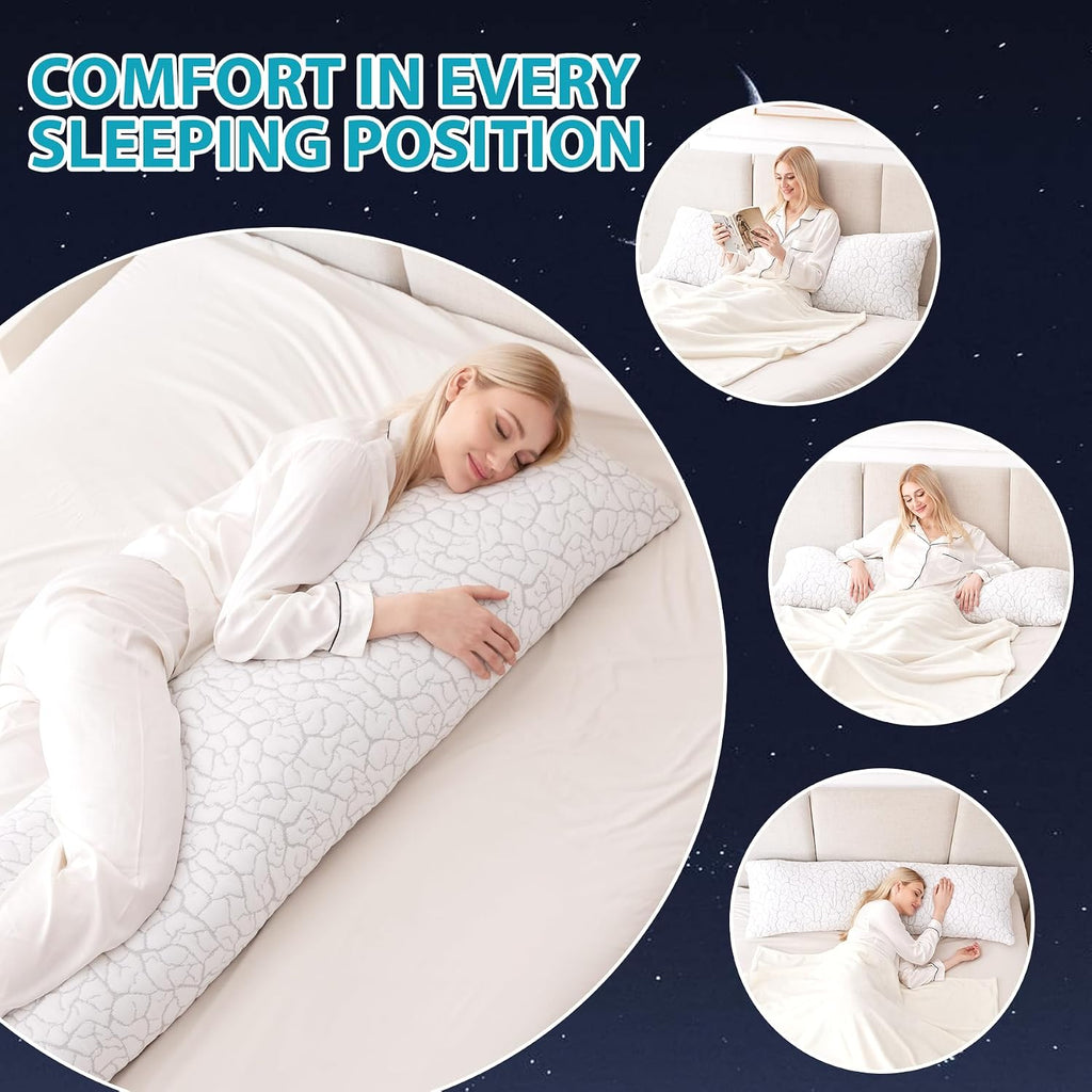 Wgakced Cooling Body Pillow for Adults, Shredded Memory Foam Full Body Pillow with Adjustable Loft & Removable Washable Cover, Long Bed Pil…