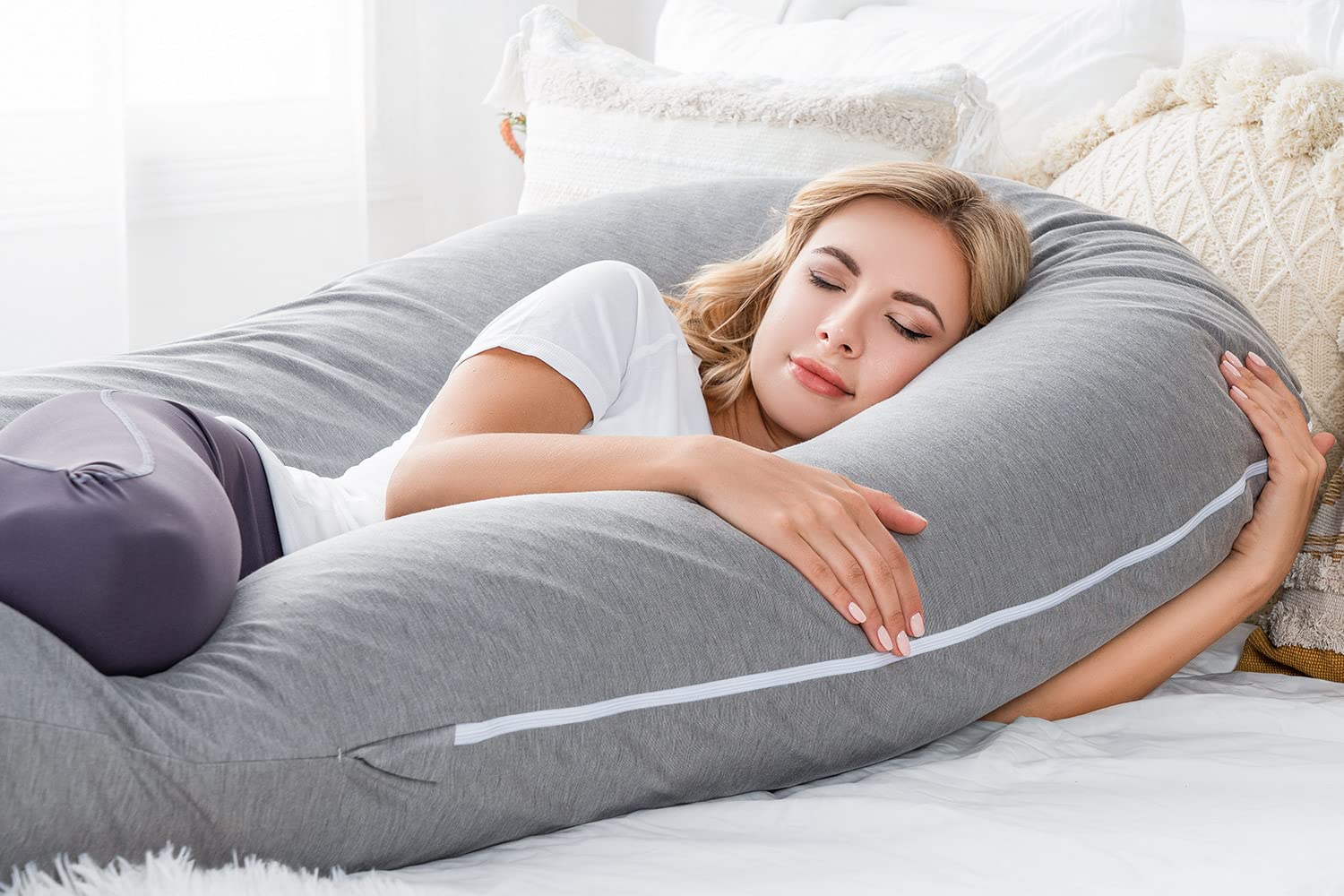 Meiz Pregnancy Pillow, Cooling Silky Pregnancy Pillows for Sleeping, 65" Full Body Maternity Pillow for Tall Pregnant Woman with Cooling Si…