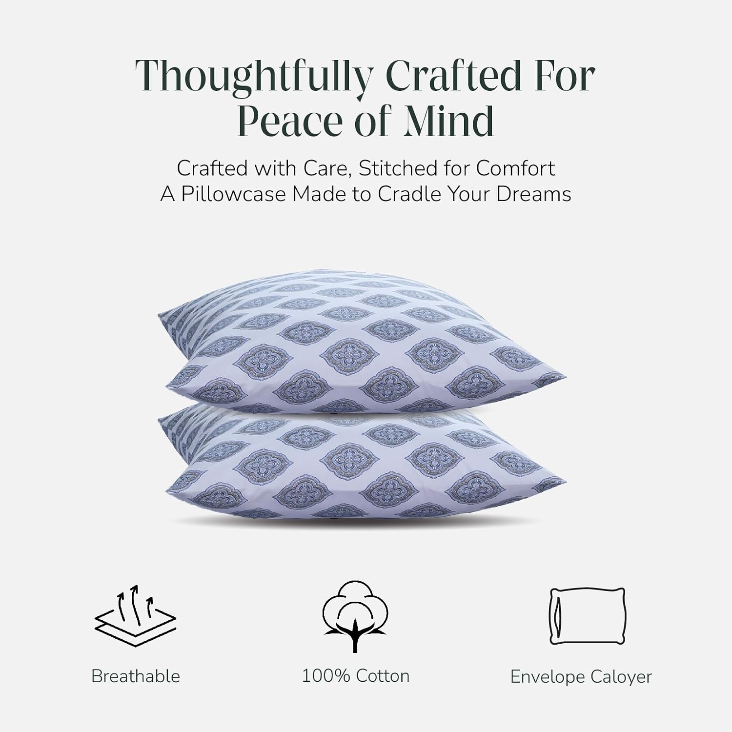 FEATHER & STITCH NEW YORK 100% Cotton 2 Piece King Pillow Cases, 300TC Ultra-Soft Pillowcases with Envelope Closure, Wrinkle- Fade- Stain…
