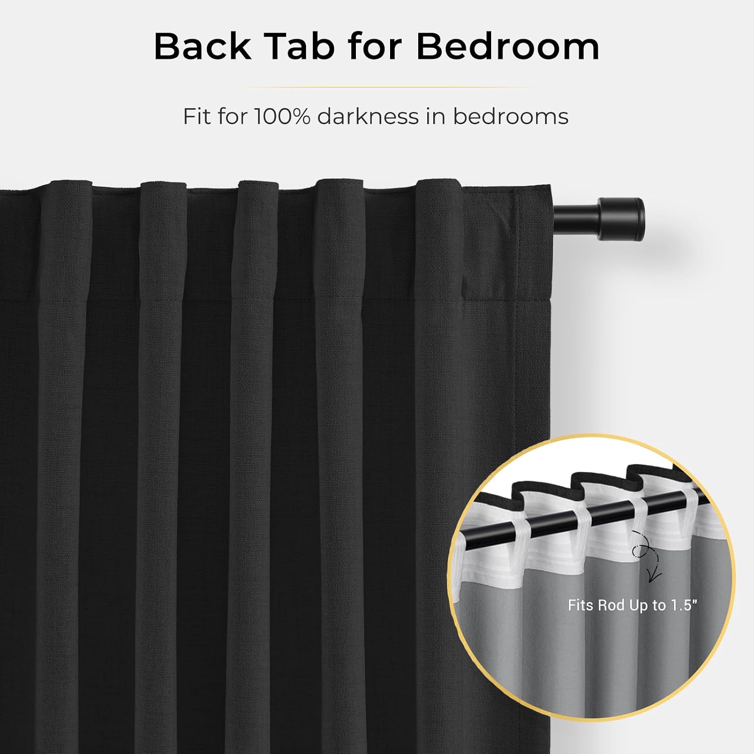 INOVADAY 100% Blackout Curtains for Bedroom, Black Out Curtains 96 Inch Long, Clip Rings Linen Blackout Drapes, Thermal Insulated Room…