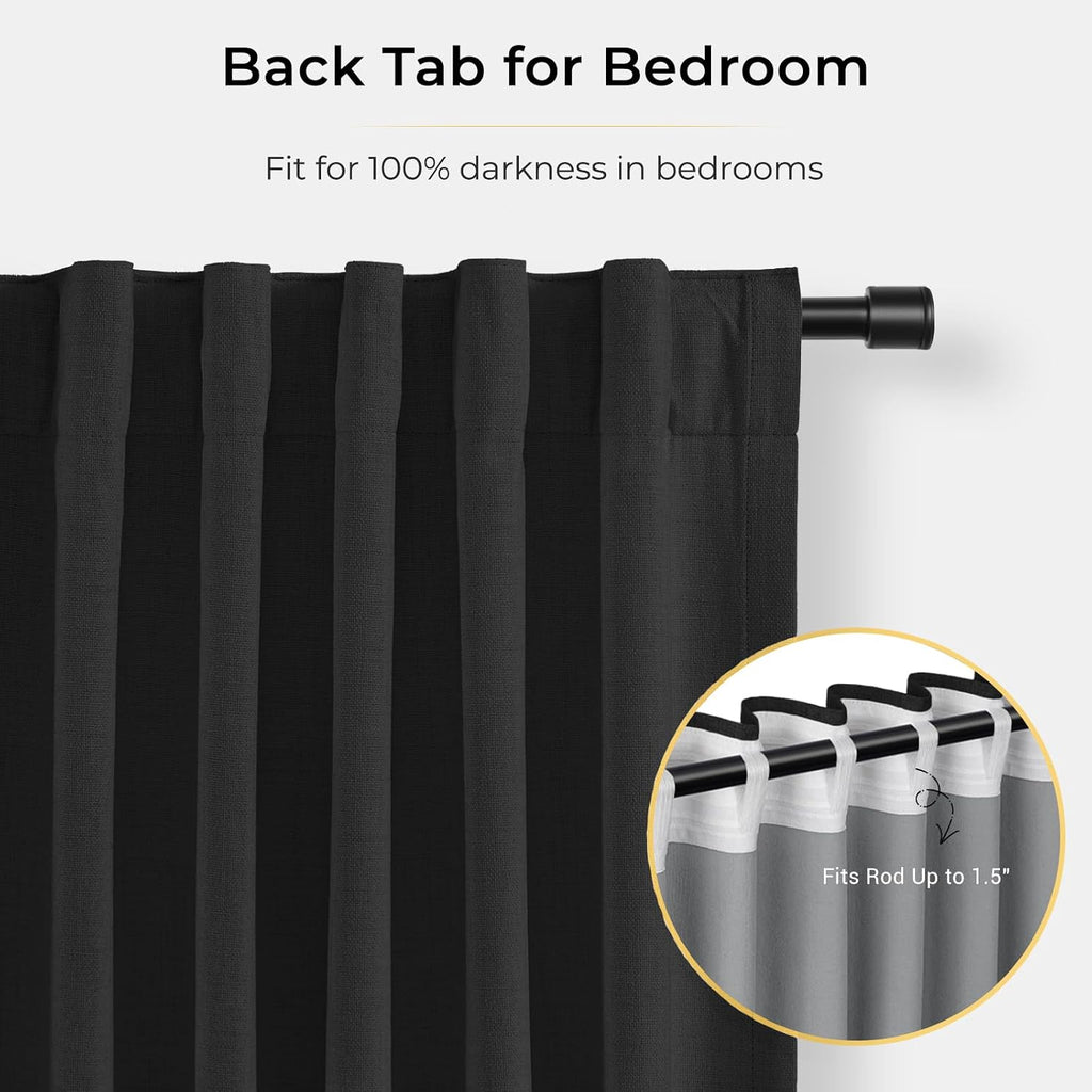 INOVADAY 100% Blackout Curtains for Bedroom, Black Out Curtains 90 Inch Long, Clip Rings Linen Blackout Drapes, Thermal Insulated Room…