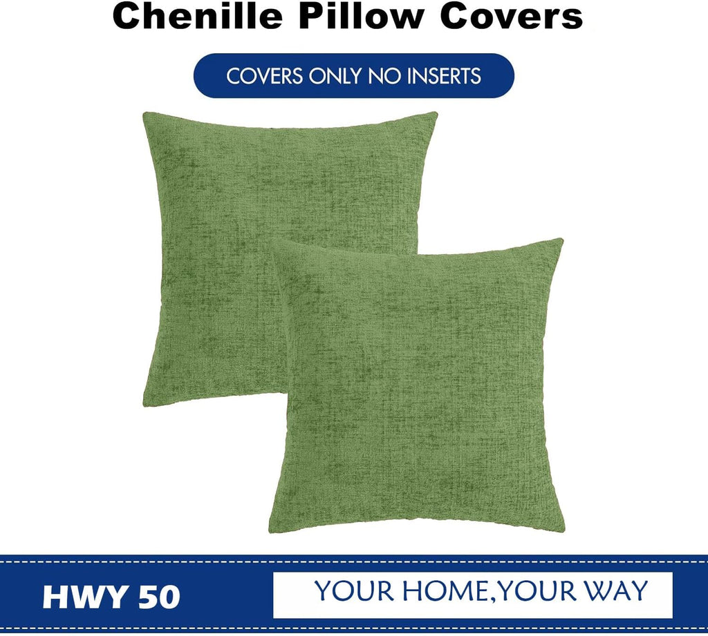Hwy50 HWY 50 Forest Green Couch Pillow Covers 18x18 Inch Pack of 2, Soft Chenille Decorative Throw Pillow Cases Farmhouse for Spring Sofa L…