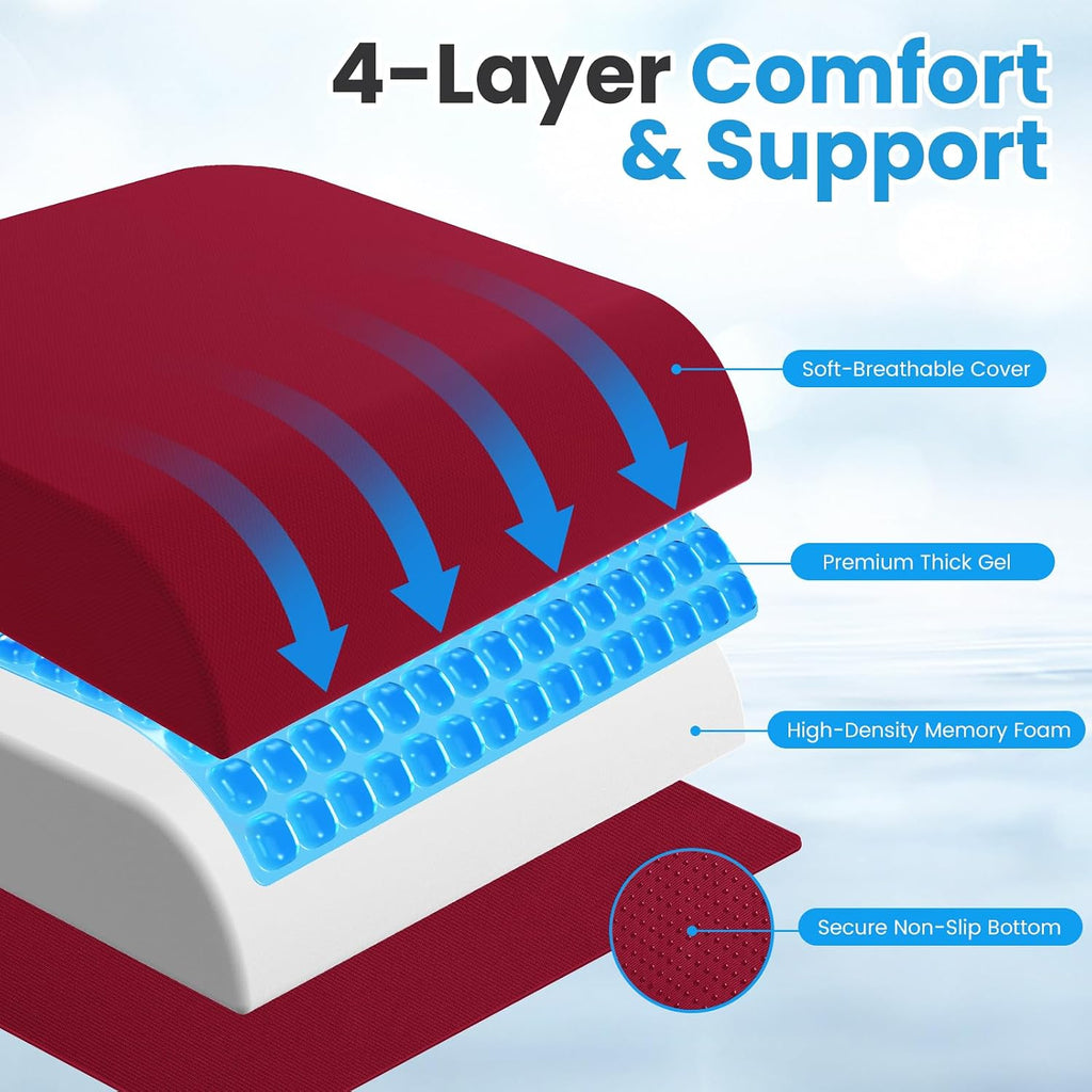Wheelchair Seat Cushion for Pressure Relief, Cooling Gel Memory Foam Chair Cushion with Slope-Edge Design, Coccyx Support for Tailbone…