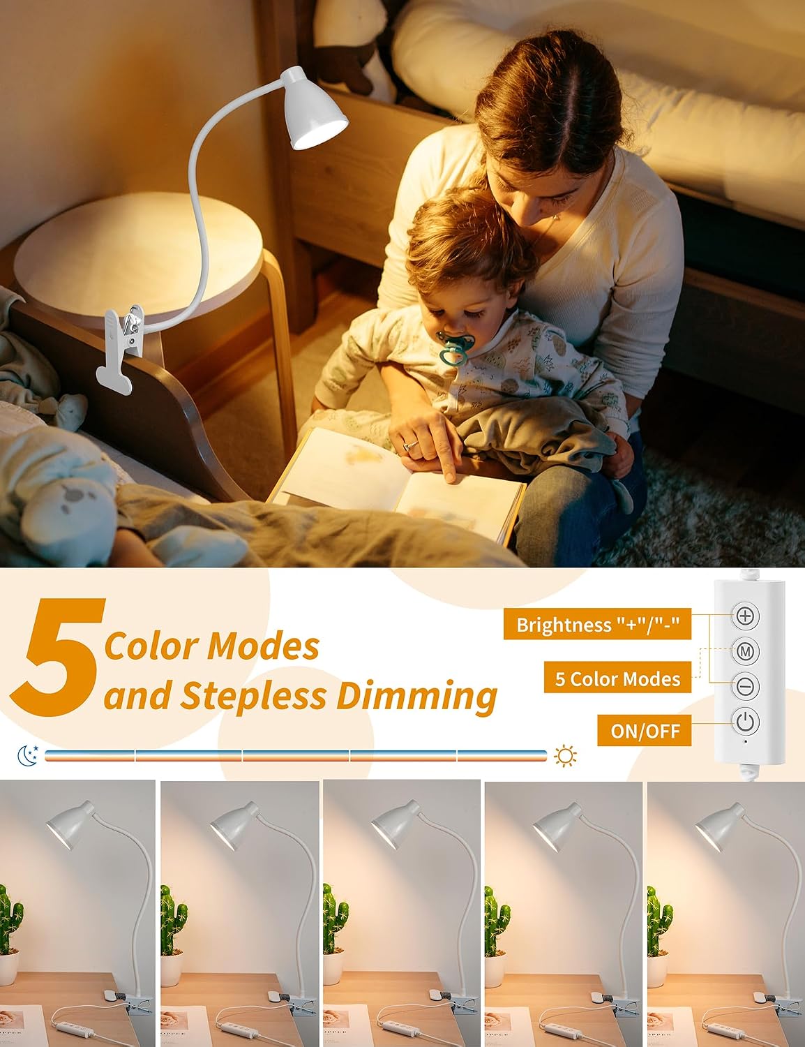 Bohon Clamp Lamp Reading Light 5 Color Modes 10 Brightness Dimmer Bedside Lamp 10W 38 LED Desk Lamp with Auto Off Timer 360° Flexible Goose…