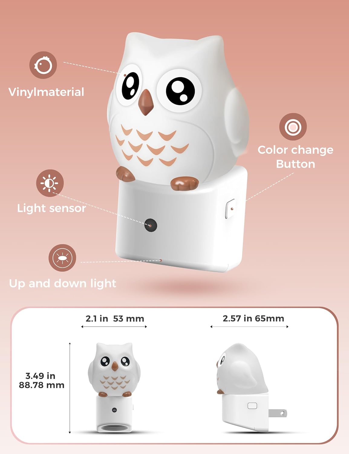 L LOHAS LED Night Light for Kids, 3D Owl Night Light Plug in, Dusk to Dawn Nursery Night Lights, RGB+Soft White 3000K, 3 Lighting Modes…