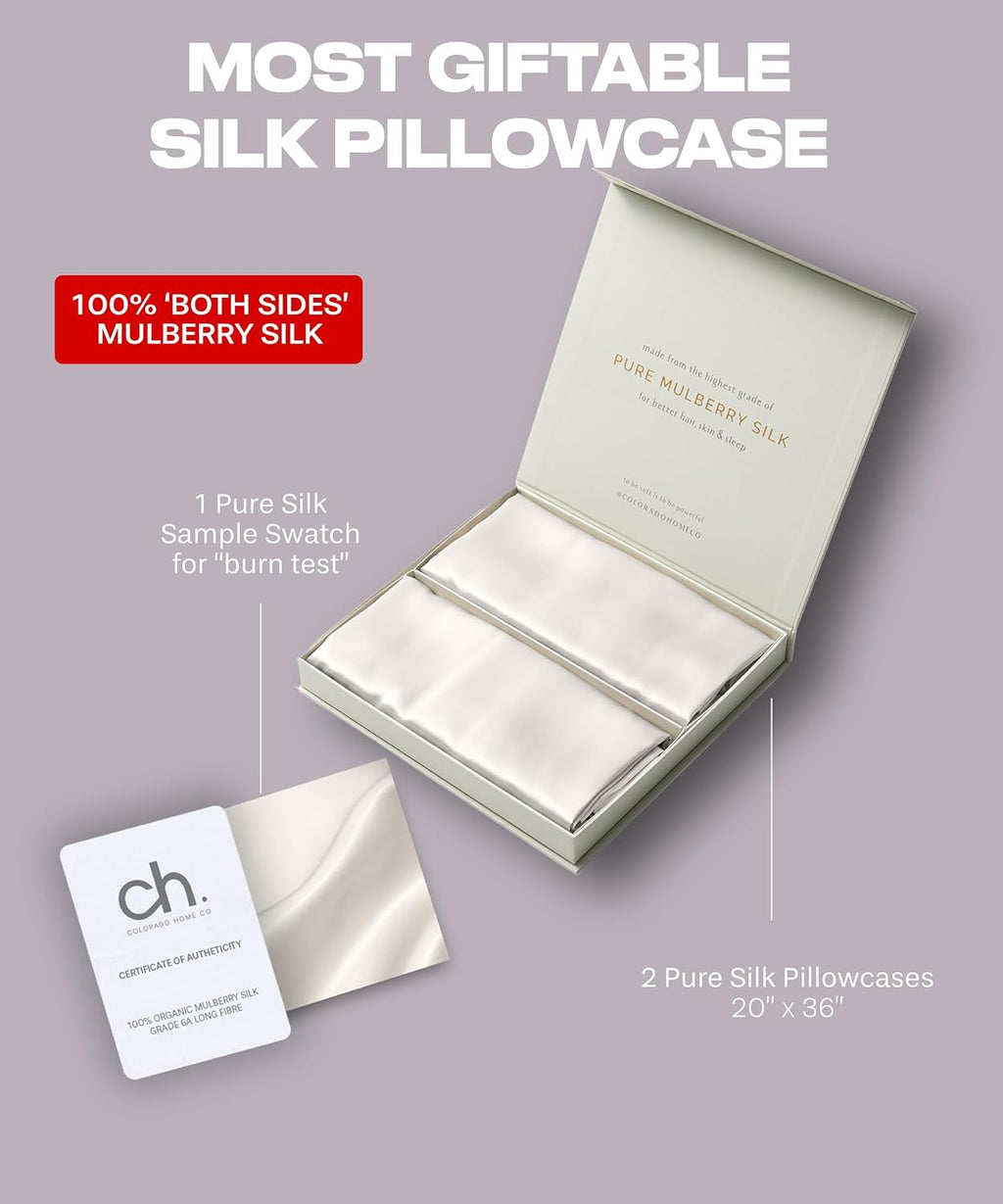 ColoradoHomeCo SUNDAYSILKSTM Silk Pillow Cases | 100% Mulberry Silk Pillowcase with Zipper, Real 22 Momme Grade 6A Silk, Standard Queen, Kin…