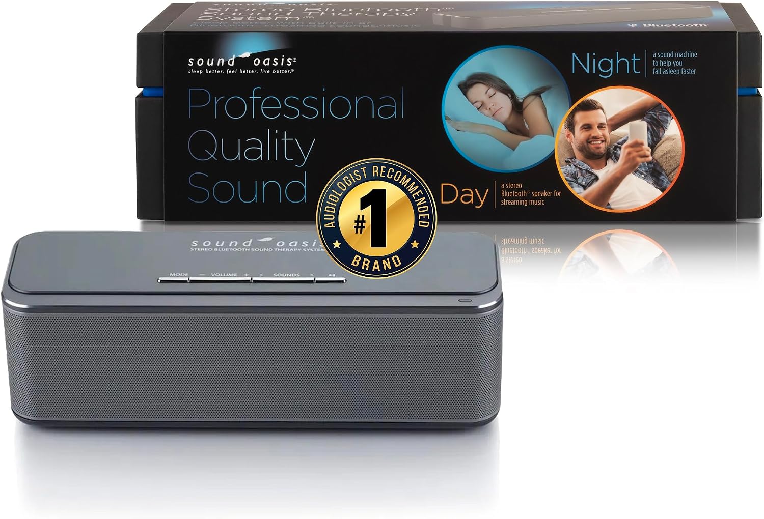 SoundOasis Sound Oasis Stereo Bluetooth Sound Machine for Sleep and Tinnitus Masking, 20 Non-Looping Soothing Sounds Plus Pink Noise, Hi-Fi…