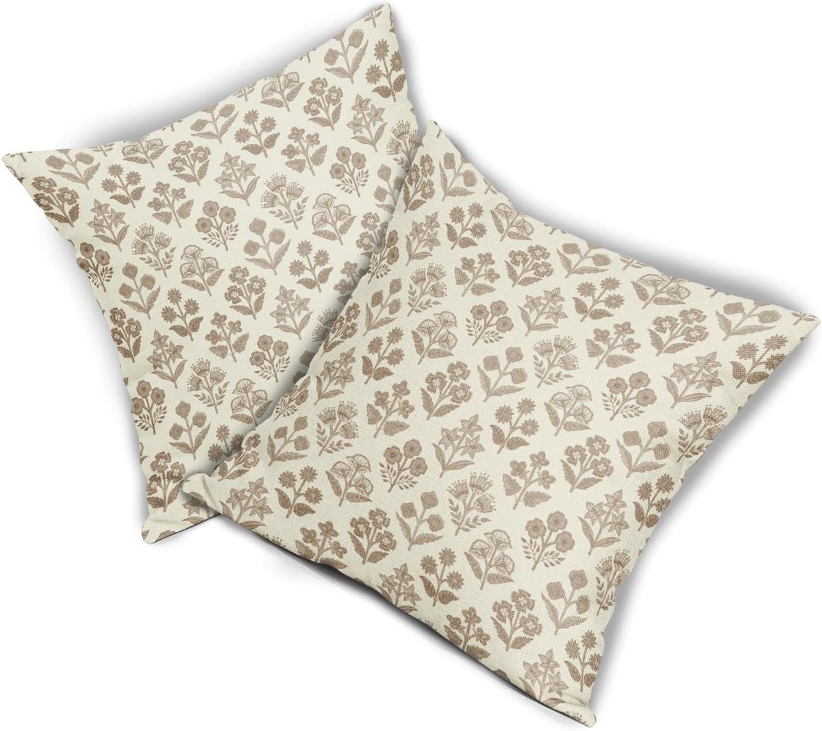 Brown Floral Pillow Covers 24x24 Inch Set of 2, Vintage Flower Block Print Pattern Decorative Throw Pillowcases Outdoor Farmhouse Cushion…