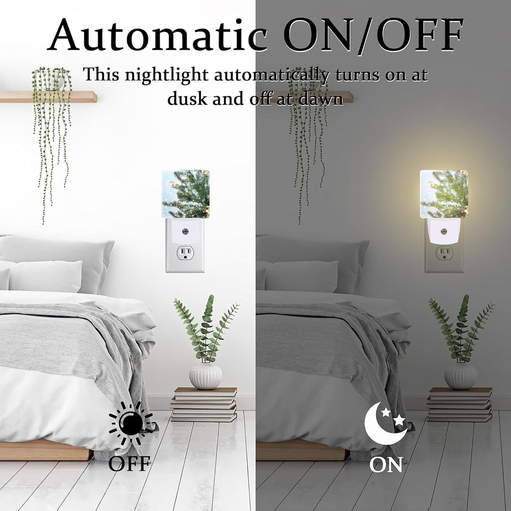 Winter Snow Pine Tree Night Light, Glitter Christmas Tree Dusk to Dawn Night Light Plug in, 0.5w Energy Saving Sleep Friendly NightLight…