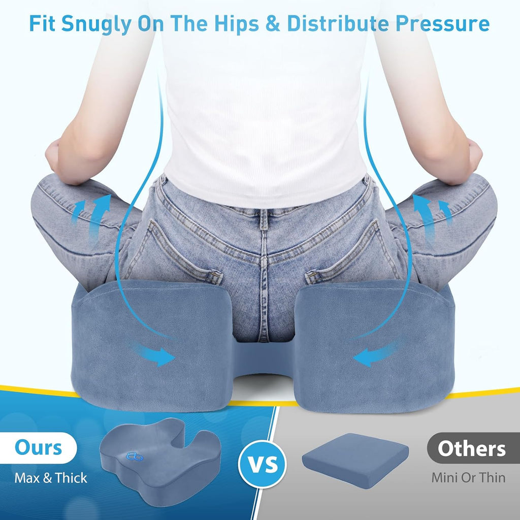 BlissTrends Seat Cushion,5.2in Thick Memory Foam Cushions for Office Chair, Car Seat, Airplane, Relieving Pressure Tailbone Sciatica Back P…