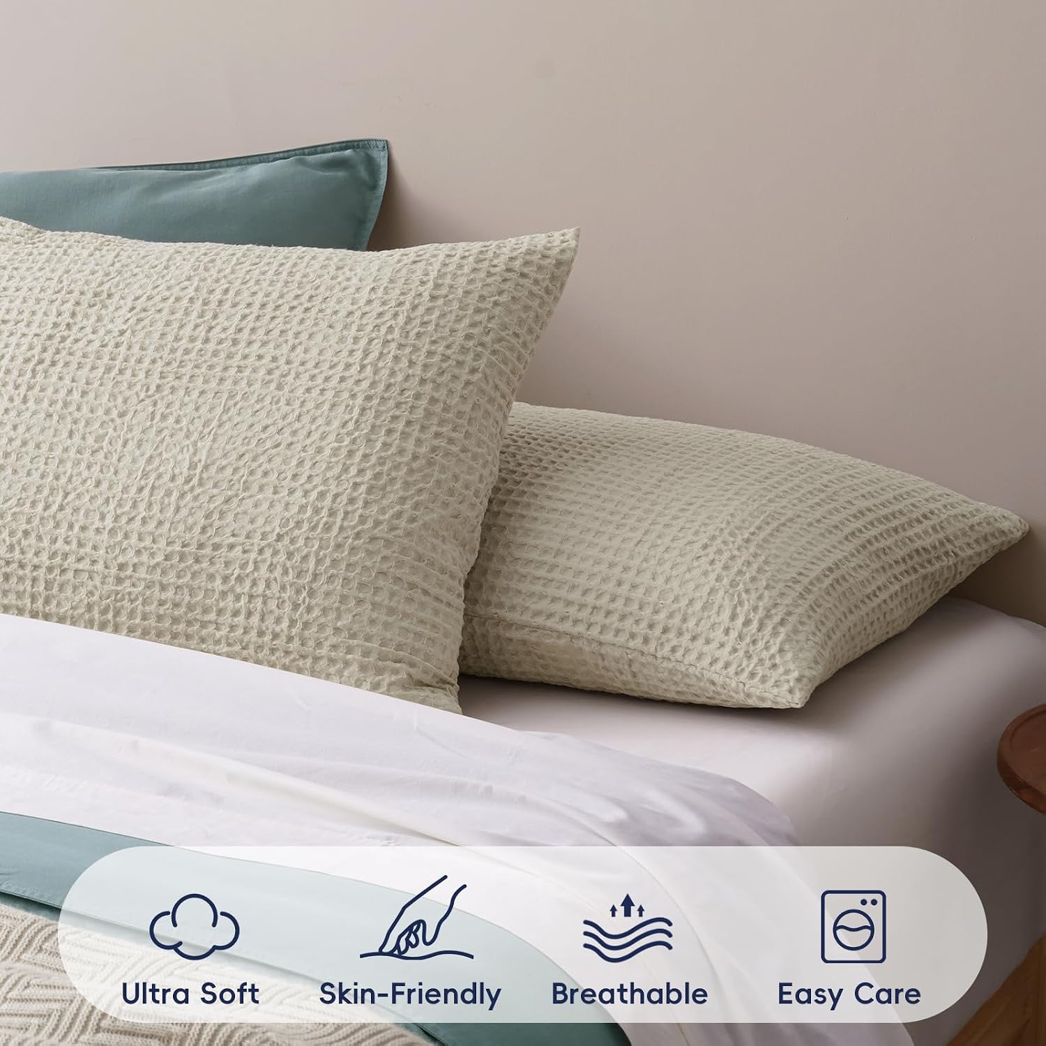 Phf Ultra Soft Waffle Weave Pillow Shams Queen Size, No Insert, 2 Pack 20" x 30" Pillowcases, Breathable & Skin-Friendly Pillow Cases, Styli…