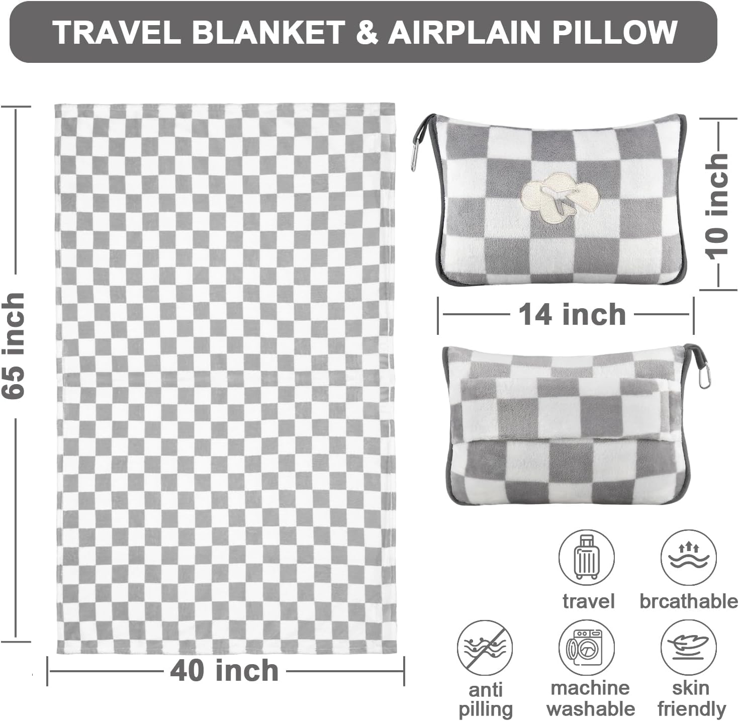 JungleStar Travel Blanket and Pillow Compact, Soft 2 in 1 Airplane Blanket with Soft Bag Pillowcase, Hand Luggage Sleeve and Backpack Clip (…