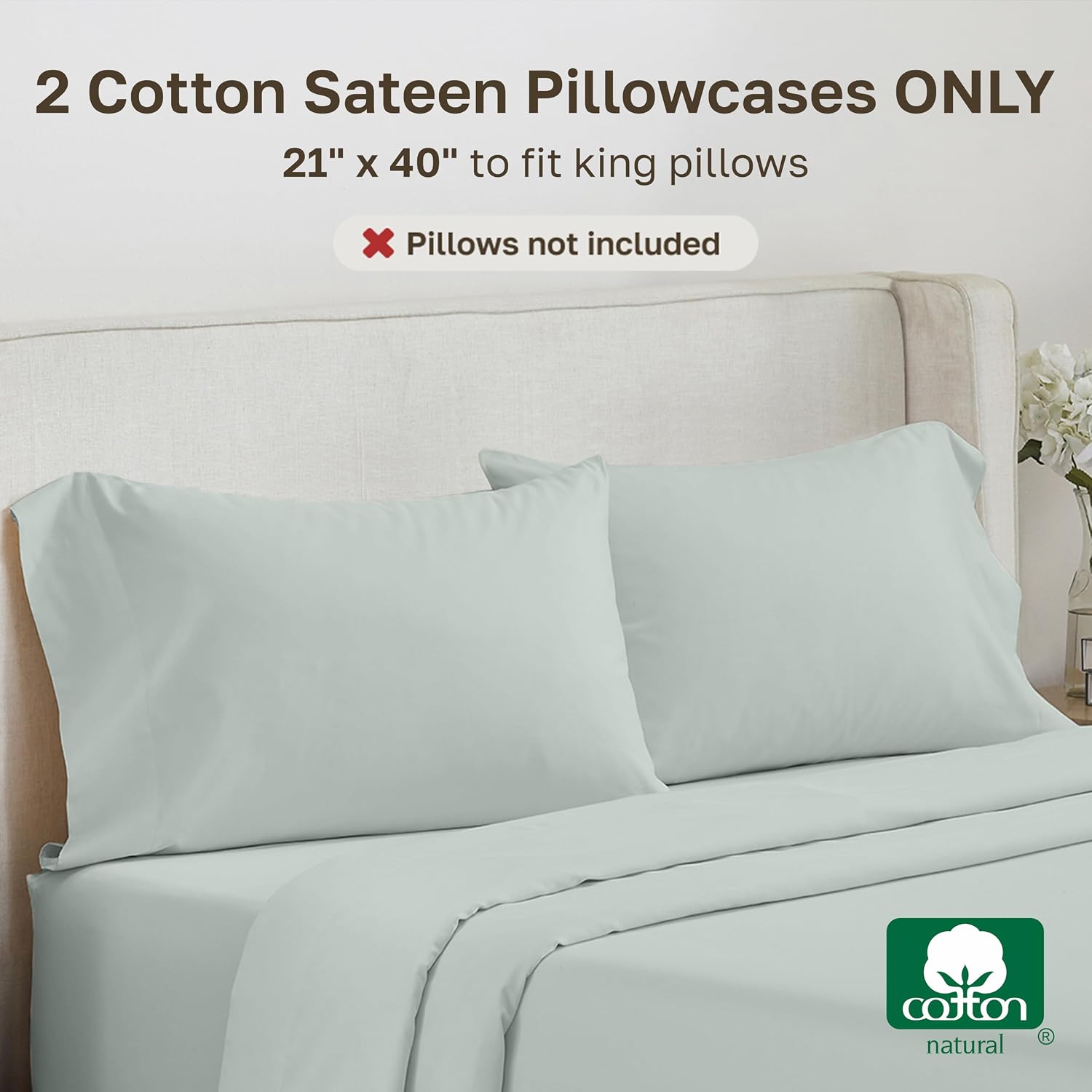 CALIFORNIA DESIGN DEN Soft & Silky 500 Thread Count 100% Cotton Sateen, Cool & Smooth with A Classic Opening, Set of 2 King Pillow Cases…