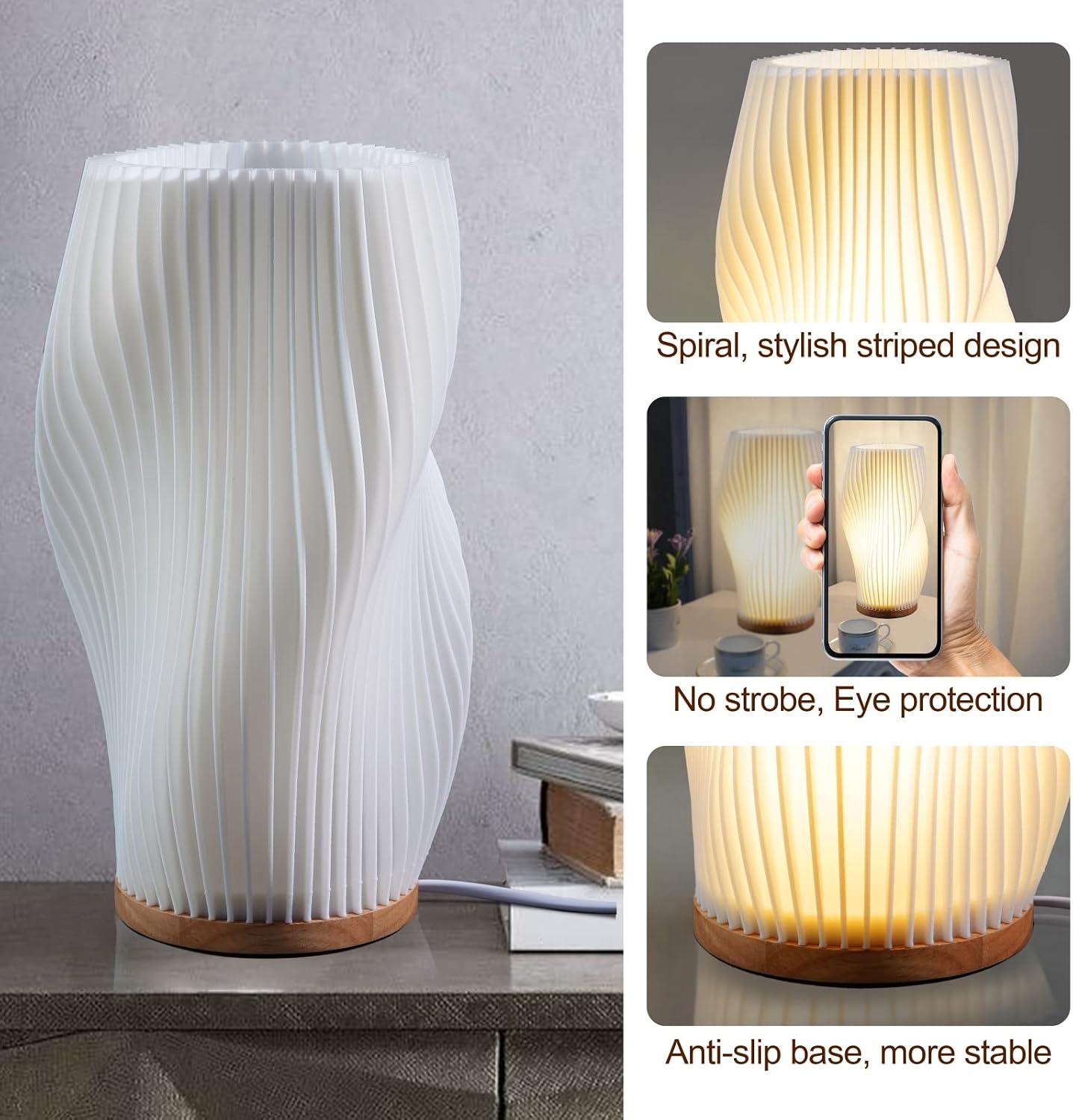 Zenply Novelty Small Table Lamp for Bedroom, Vintage Style Striped Night Light, Mini Bedside Lamp for Living Room, Office, Dorm (MD)