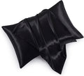 HommxJF Satin Pillowcases with Zipper (20x26), Standard Size Pillowcases Set of 2, Black Silk Pillowcase for Hair and Skin Black
