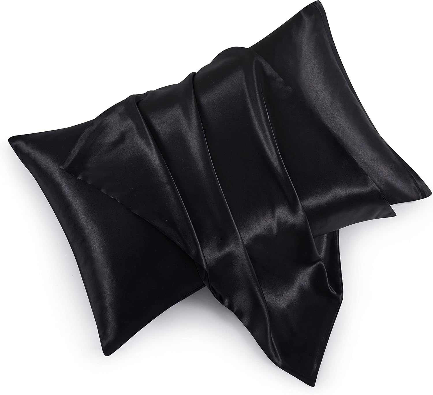 HommxJF Satin Pillowcases with Zipper (20x26), Standard Size Pillowcases Set of 2, Black Silk Pillowcase for Hair and Skin Black