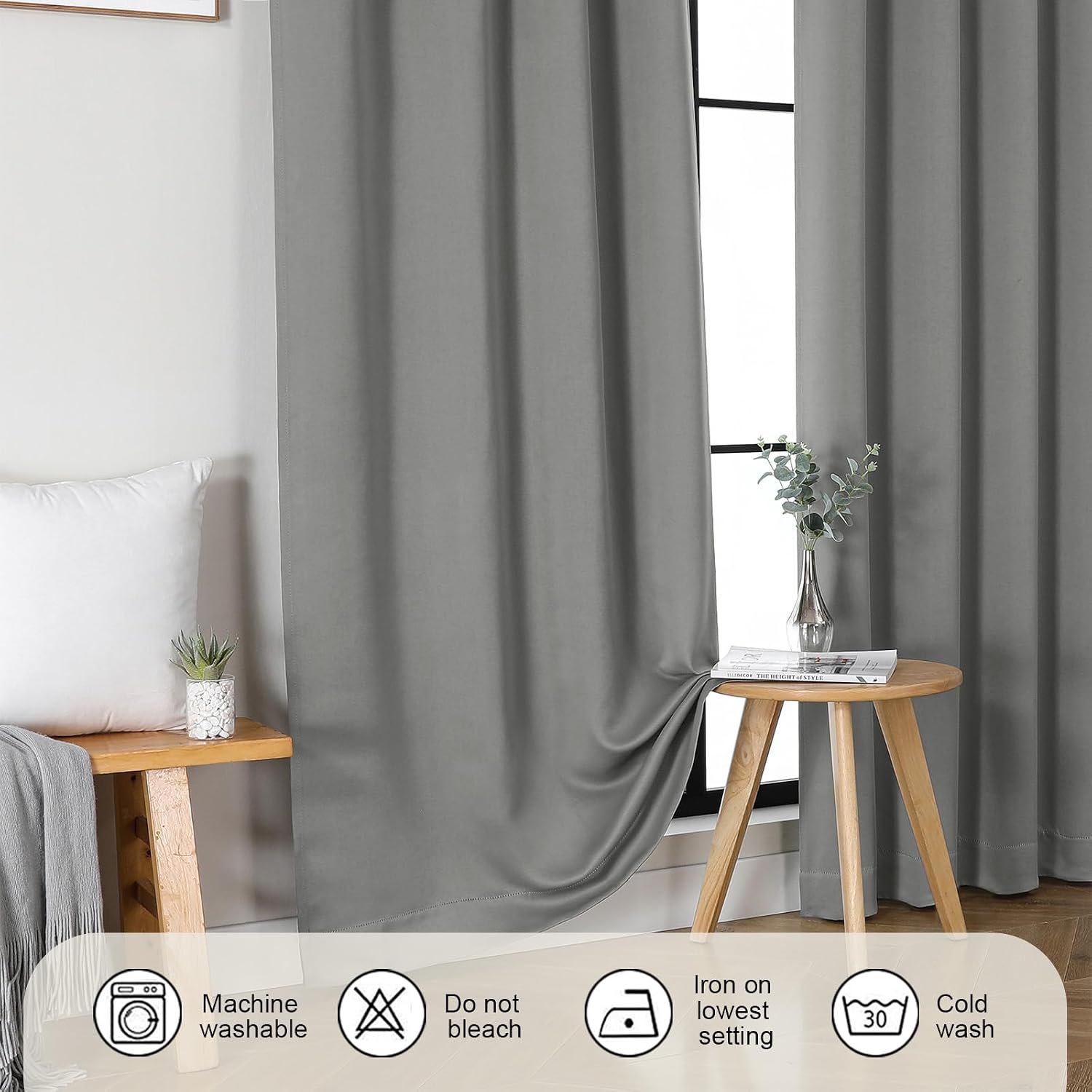 Gwine Light Grey Blackout Curtains for Bedroom 54 Inches Long, Thermal Insulated Room Darkening Curtains for Living Room Each 40" Wx54 L…