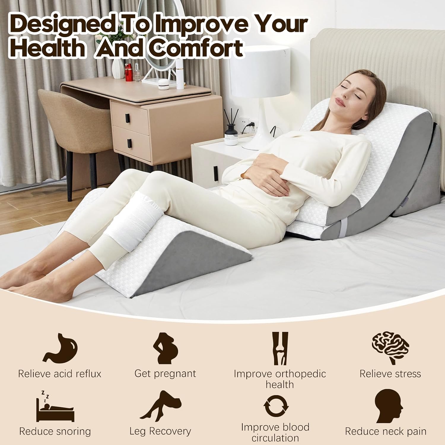 PIASHJOY 4pcs Wedge Pillow Set for After Surgery, Wedge Pillows for Back and Leg Pain, Wedge Pillow for Legs Swelling, Back Support, Po…