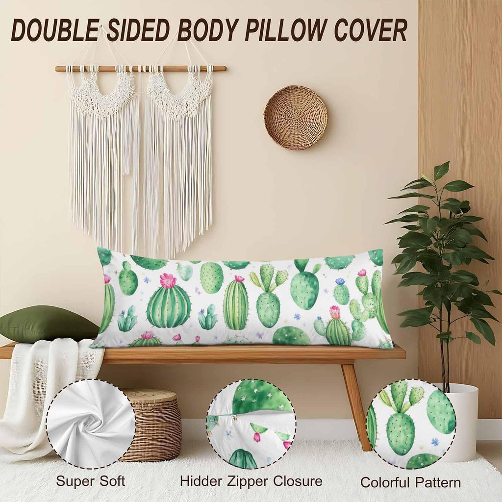 Cactus Body Pillow Pillowcase, Floral Cactus Green Farmhouse Body Cushion Covers Large Body Pillow Cases, 20x54 Inch Bedding Pillow…