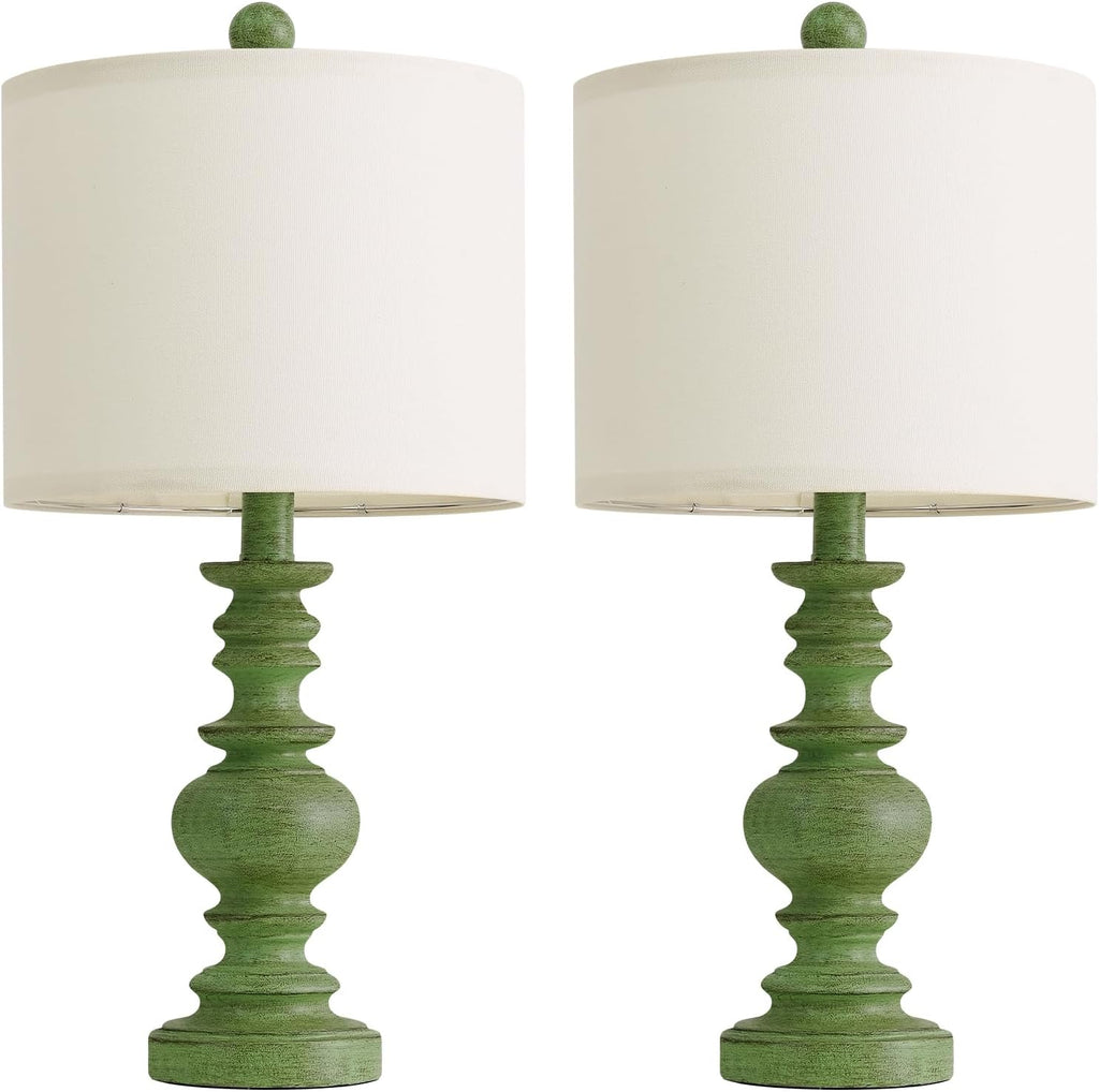 BOBOMOMO 20" Sage Green Table Lamps Set of 2 – Farmhouse Resin Bedside Lamps with Linen Shades, Handcrafted Traditional Rustic Lamp for…