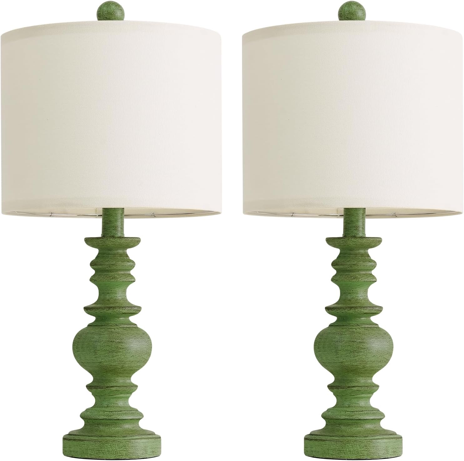BOBOMOMO 20" Sage Green Table Lamps Set of 2 – Farmhouse Resin Bedside Lamps with Linen Shades, Handcrafted Traditional Rustic Lamp for…
