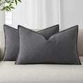 decorUhome Summer Decorative Linen Throw Pillow Covers 12x20 Inch Set of 2 Dark Grey Lumbar Pillow Covers with Flange Edges Soft Farmhouse…