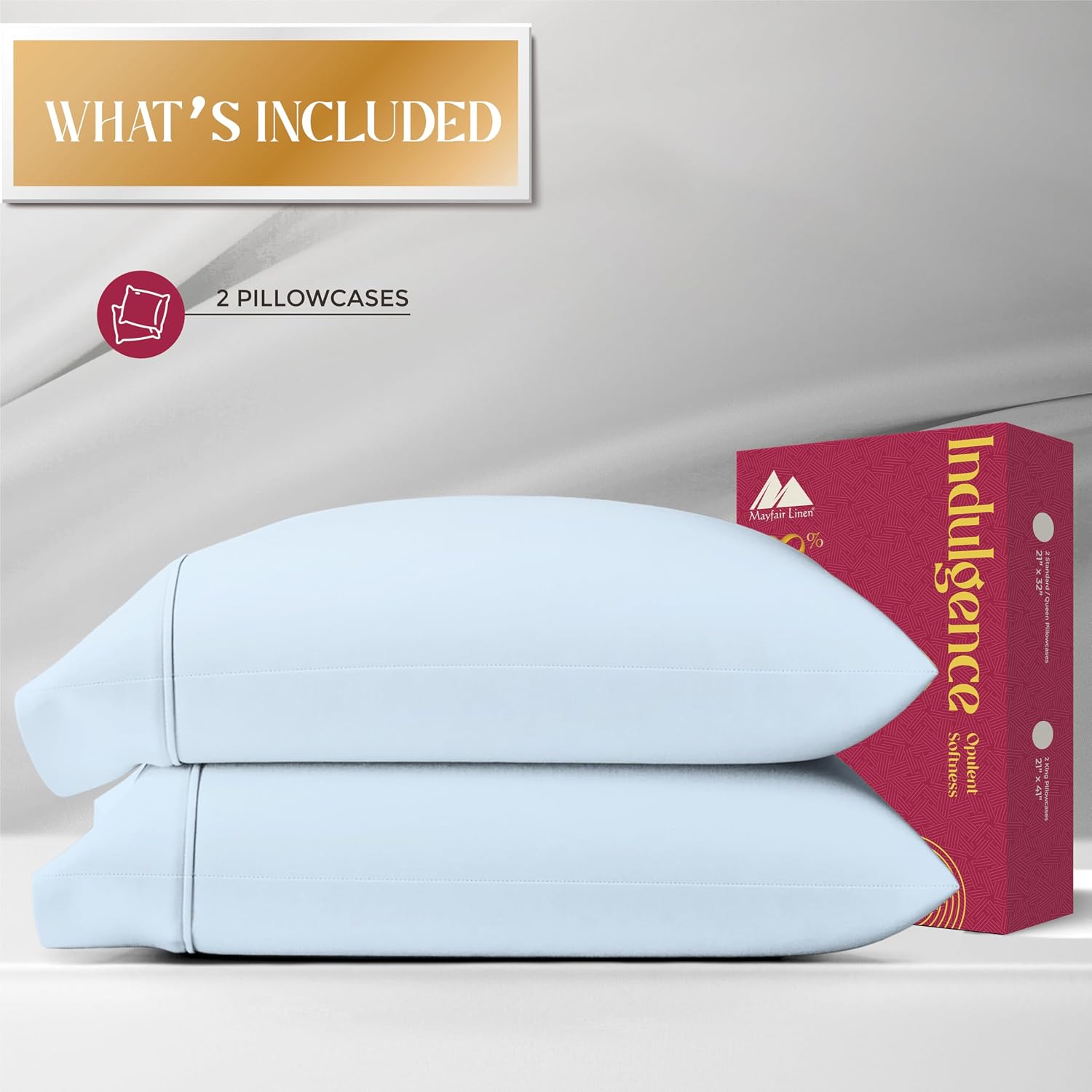 Mayfair Linen 100% Egyptian Cotton King Size Pillow Cases Set of 2 - Luxury 1200 Series Pillow Cases King Size (Light Blue), Soft &…