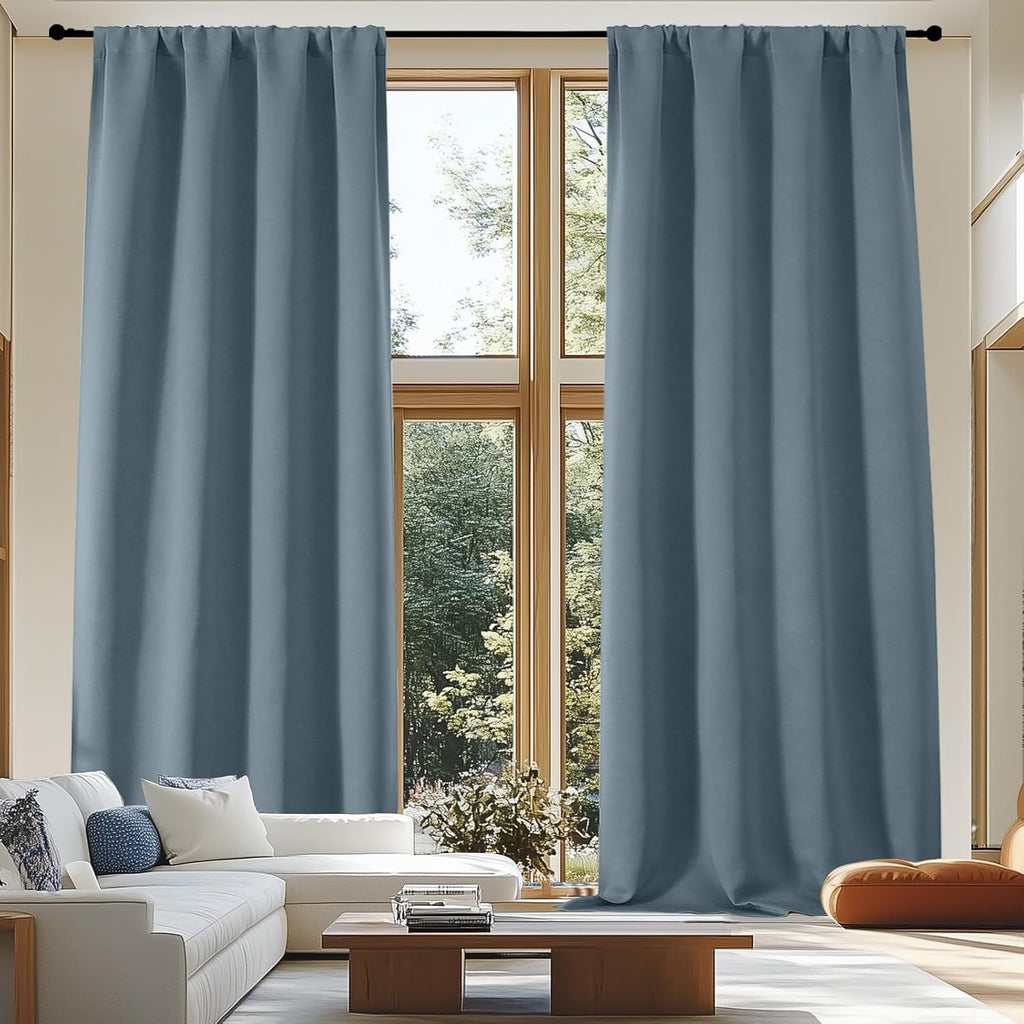 Simplebrand Blackout Extra 10ft Curtains for Patio 120 Inches Long 2 Panels Set, Solid Thermal Insulated Energy Saving Rod Pocket Window Tr…