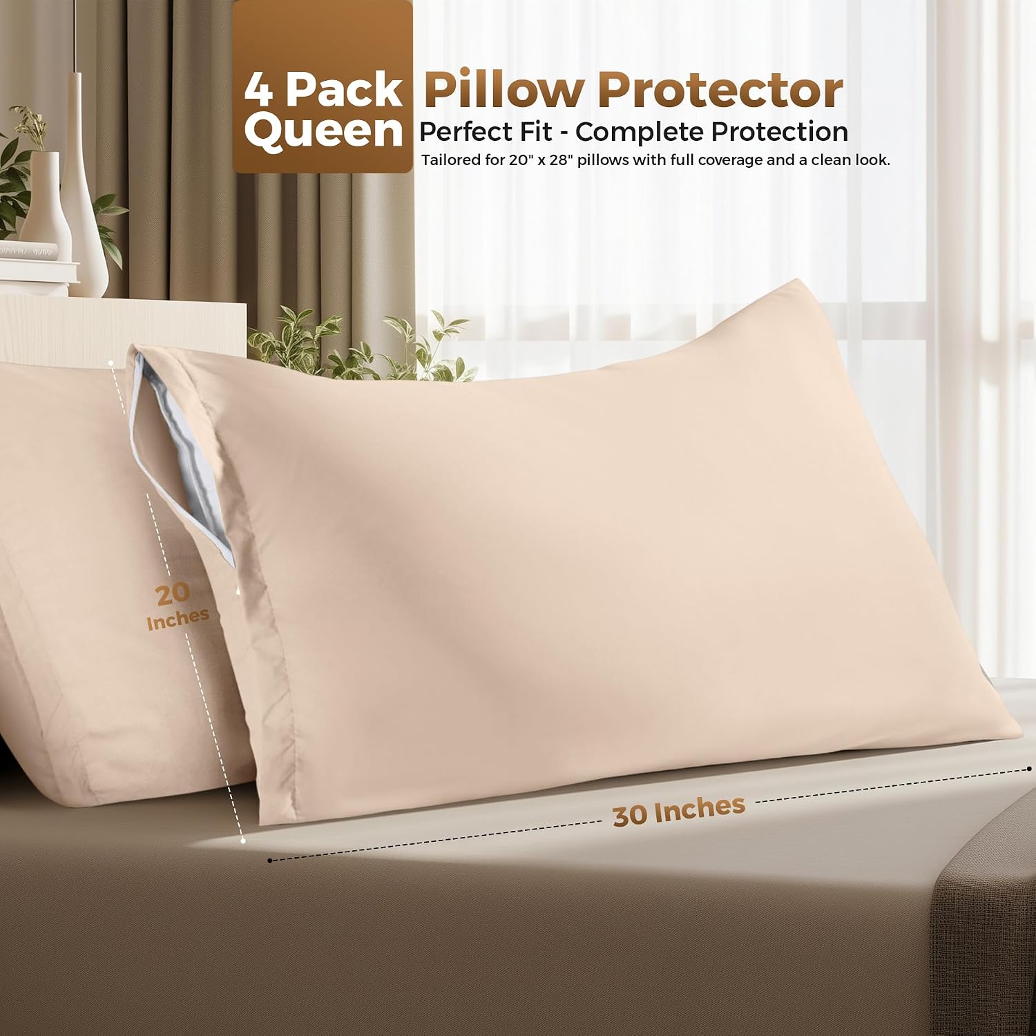 Utopiabedding Utopia Bedding 4 Pack Pillow Protectors with Zipper Queen Size, Soft Brushed Microfiber Fabric Pillow Cases, Shrinkage and Fa…