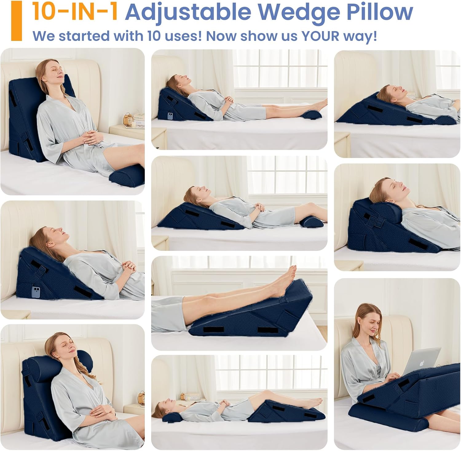 Sasttie Wedge Pillow Set for After Surgery, 3PCS Adjustable Bed Wedge Pillow Headboard with Memory Foam Neck Cushion – for Acid Reflux, Sle…