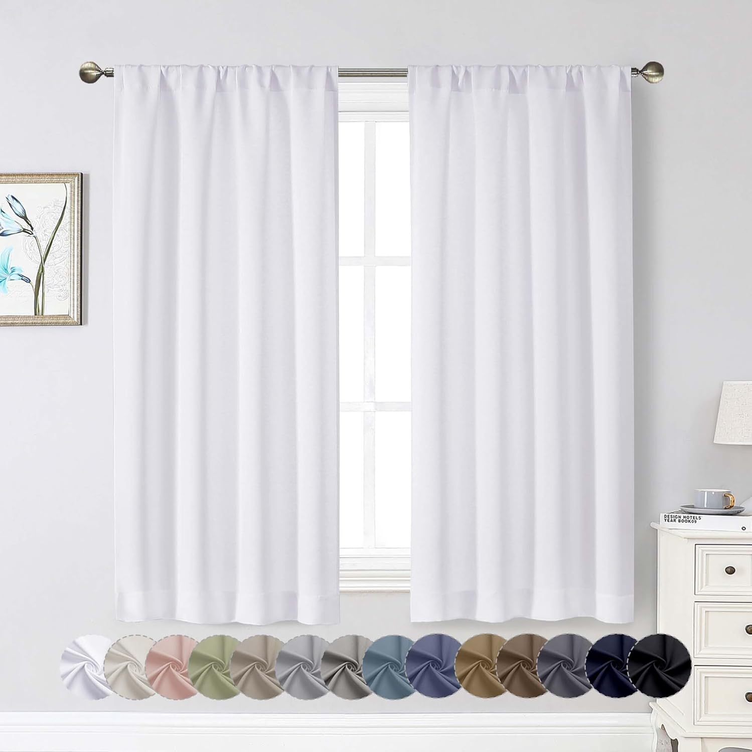 WelvetBLK White Curtains for Bedroom Living Room 54 Inch Length 2 Panels Set, Soft Solid Thermal Insulated Light Filtering Curtains Drapes,…