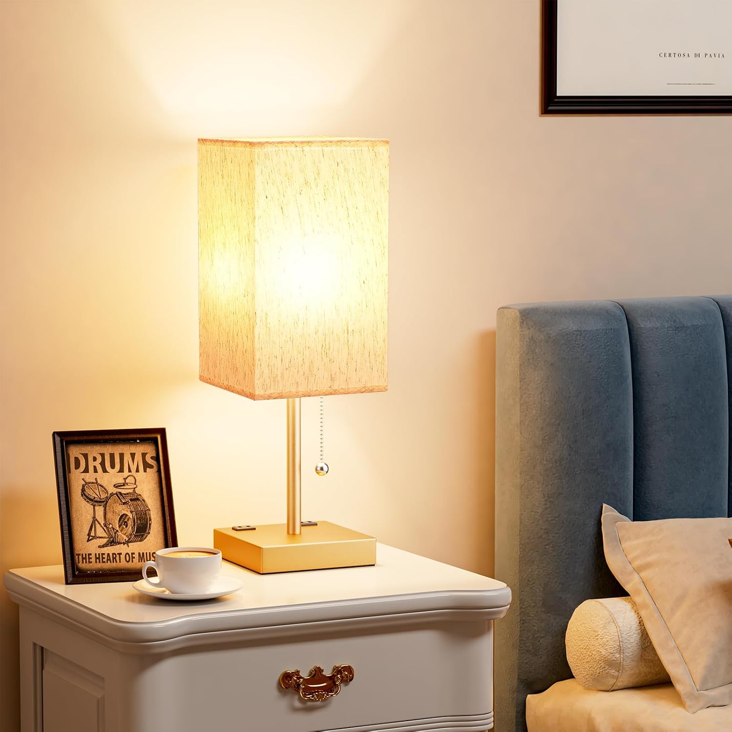 Aooshine Medium Table Lamp with USB Ports - 3 Color Temperature Bedside Lamp for Bedroom, Pull Chain Control, USB A and C Ports, 2 AC Outle…