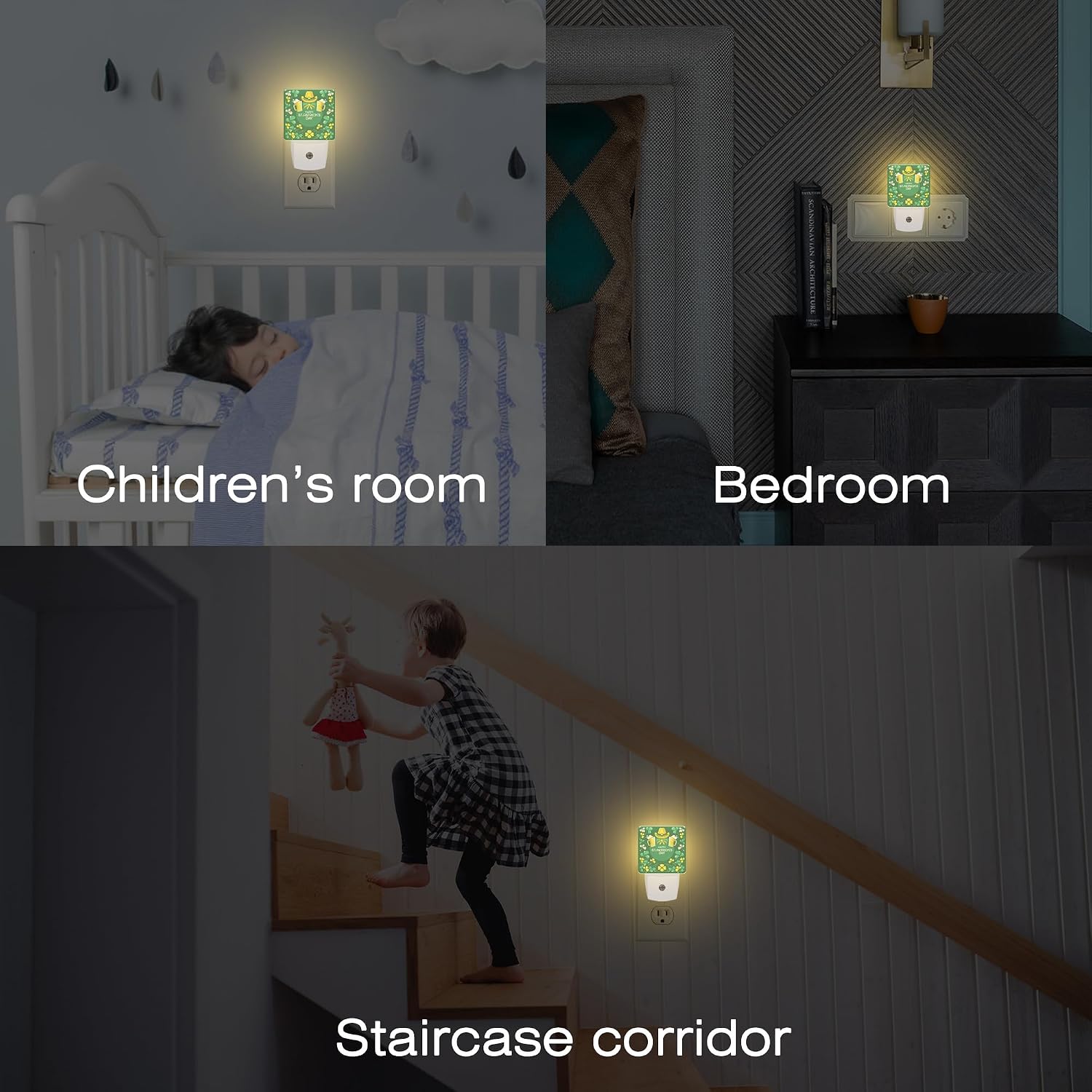 Happy St. Patrick's Day Night Light for Kids, Green Shamrock Leprechaun and Rainbow Night Light Plug in with Dusk to Dawn Sensor, 0.5w…