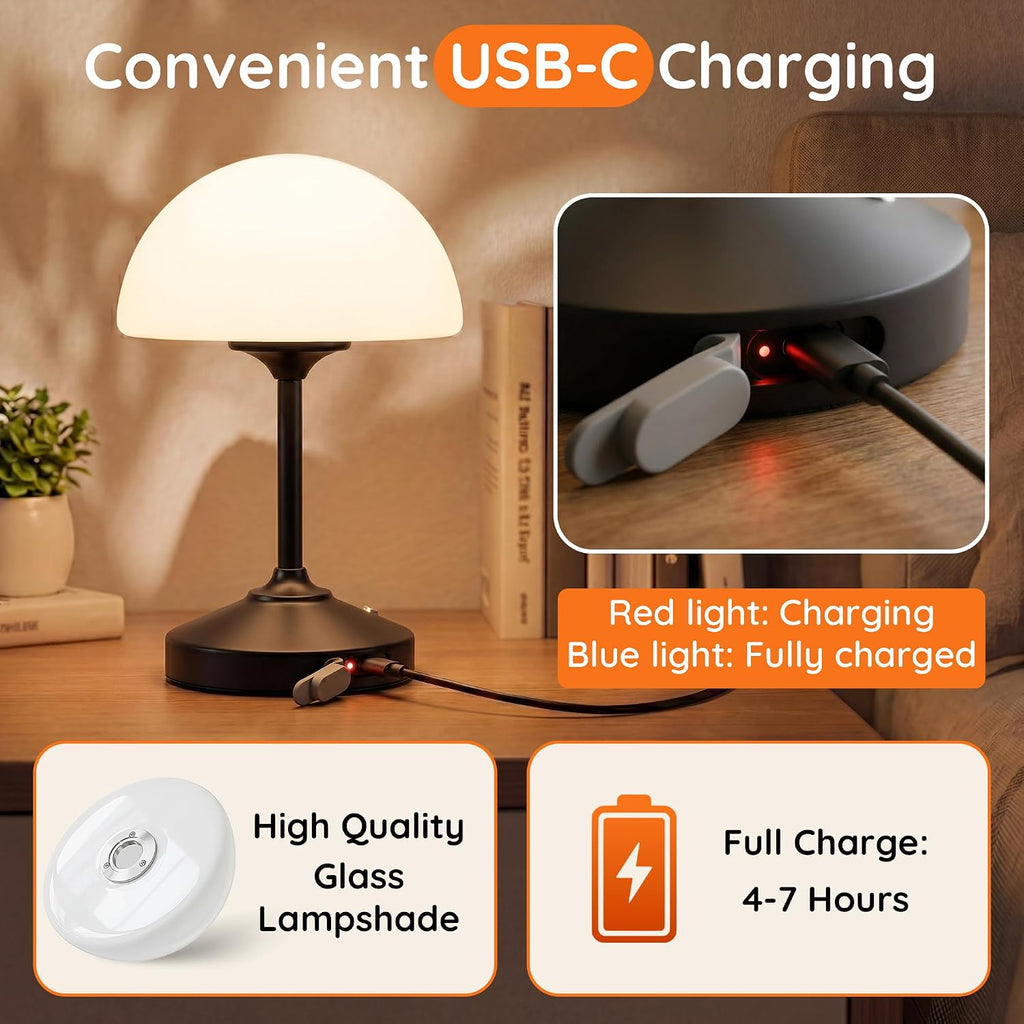 Dawnwake Table Lamp Cordless Lamp for Bedroom, Small Bedside Desk Table Lamp,5000mAh Rechargeble Battery Operated Dimmable Table…