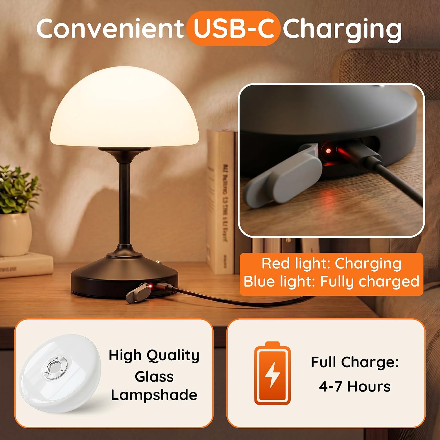 Dawnwake Table Lamp Cordless Lamp for Bedroom, Small Bedside Desk Table Lamp,5000mAh Rechargeble Battery Operated Dimmable Table…