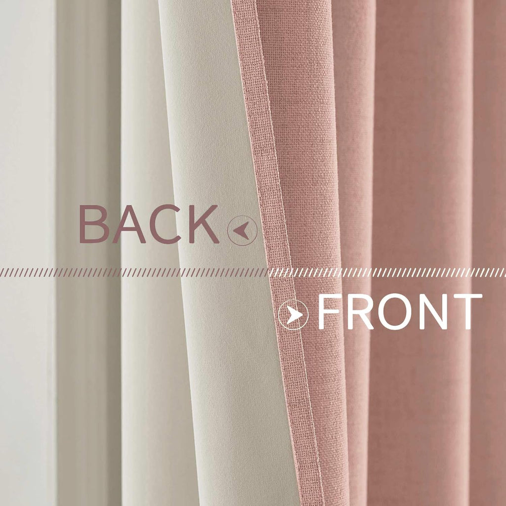 Miulee 100% Blackout Linen Curtains for Bedroom Thermal Insulated Blush Pink Grommet Room Darkening Curtains & Drapes for Living Room Nurse…