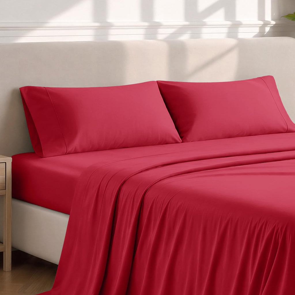BareHome Bare Home Microfiber Pillow Cases - King Size Set of 2 - Cooling Pillowcases - Double Brushed - Red Pillowcases 2 Pack - easy…