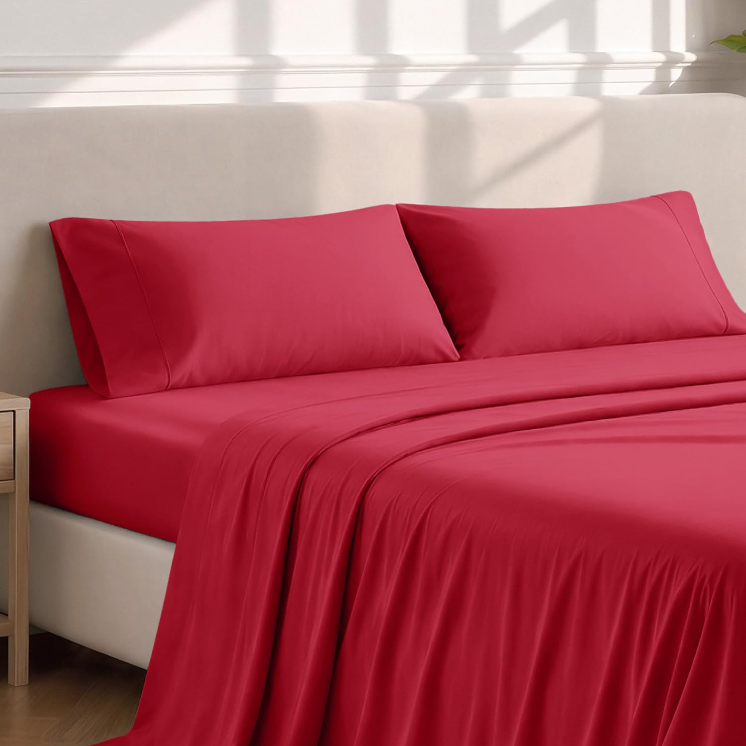 BareHome Bare Home Microfiber Pillow Cases - King Size Set of 2 - Cooling Pillowcases - Double Brushed - Red Pillowcases 2 Pack - easy…