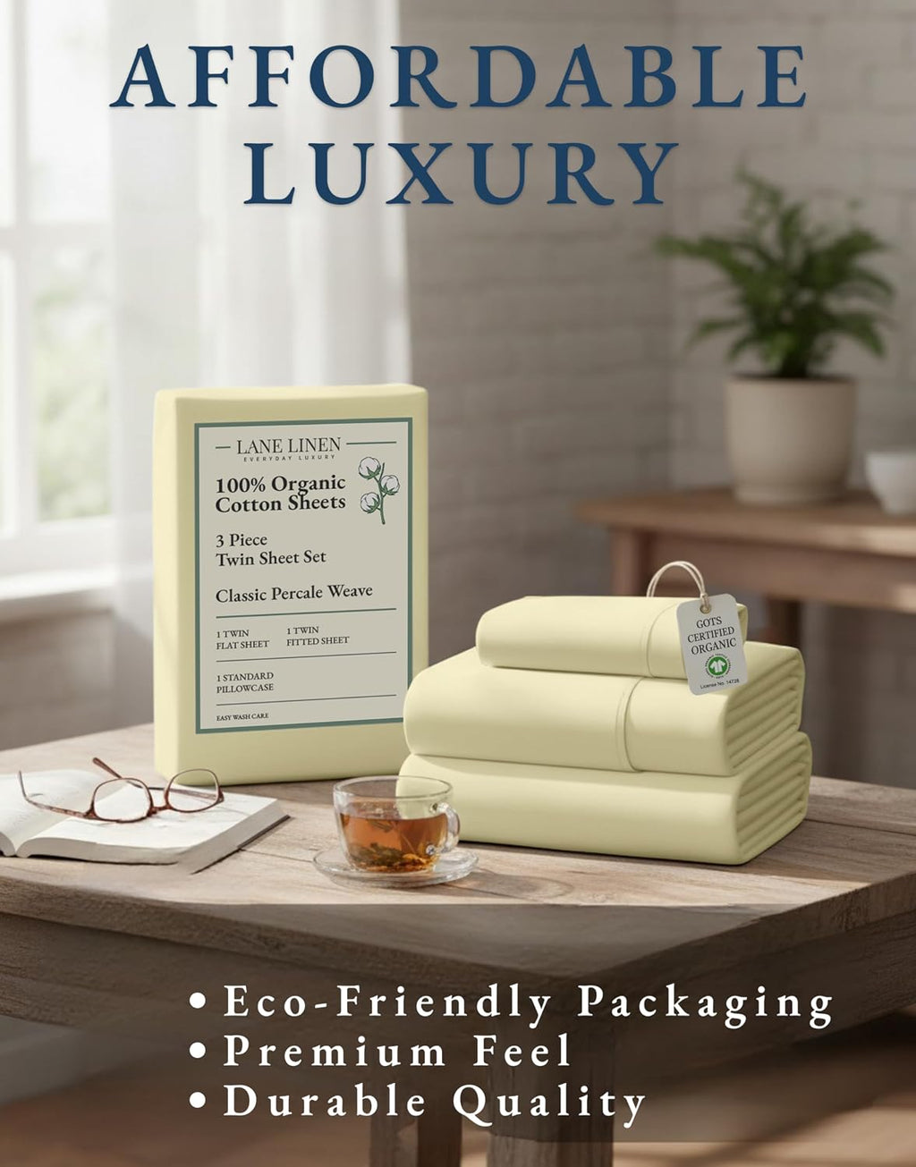 LaneLinen LANE LINEN 100% Organic Cotton Twin Bed Sheet Set, Soft, Comfy & Breathable Hotel Style Percale Bedding Sheets & Pillowcases Set,…