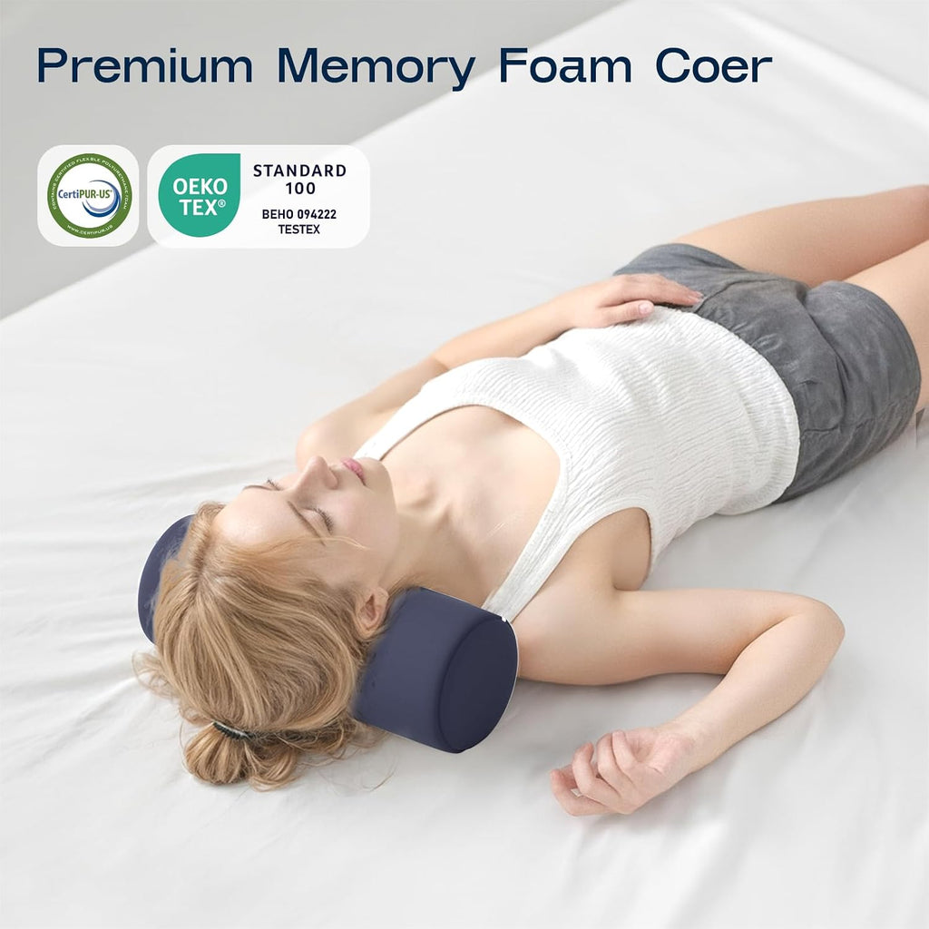 Forcanby Neck Roll Pillow for Neck - Memory Foam Neck Support Pillow for Bed | Round Neck Pillow for Sleeping, 15.7 * 6 * 6inch ((Navy-Blue…
