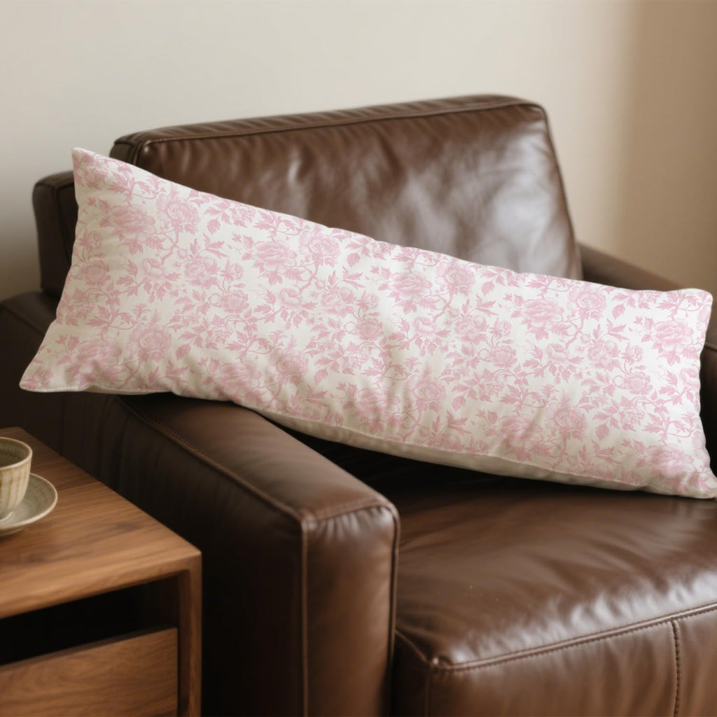 Pink Chinoiserie Floral 20x54 Body Pillow Cover, Grandmillennial Home Decor, Chinoiserie Decor, Vintage Pink and White Flower Decorative…