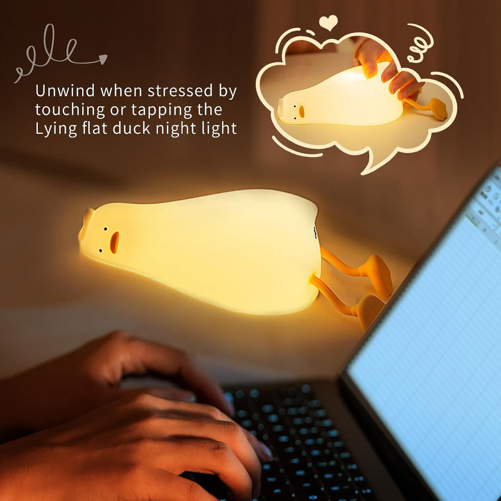Avacom Duck Night Light, Soft Squishy Silicone Kids Nightlight, Lying Flat 3 Level Dimmable Touch Lamp with Timer, 1200mAh USB Rechargeable…